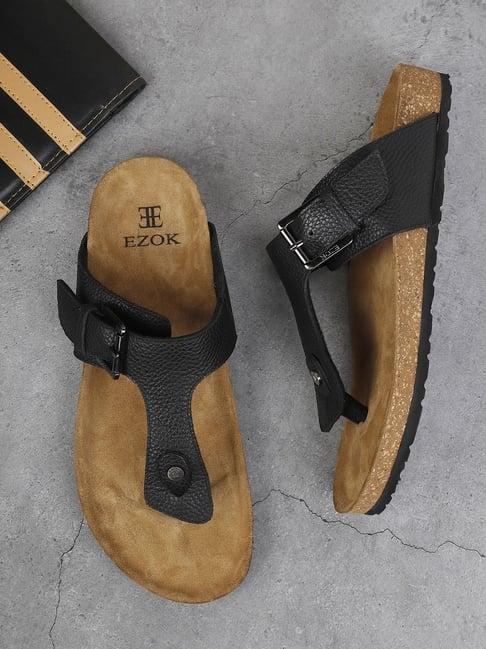ezok men's black t-strap sandals