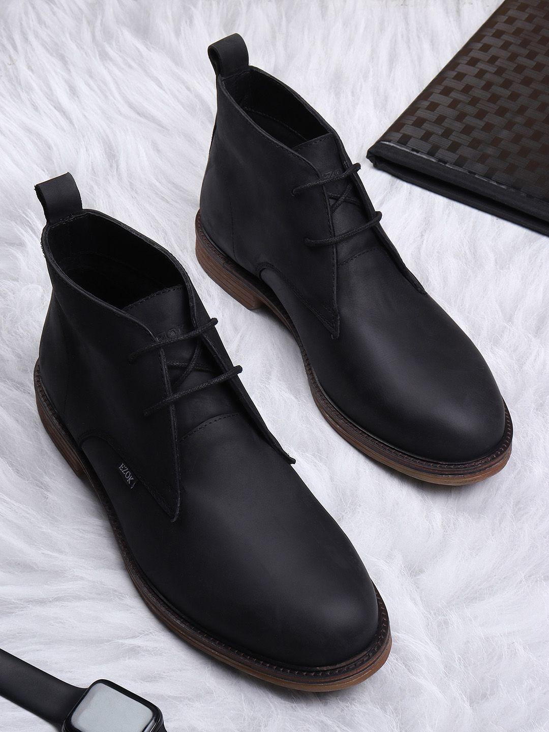 ezok men black lace-up leather regular boots