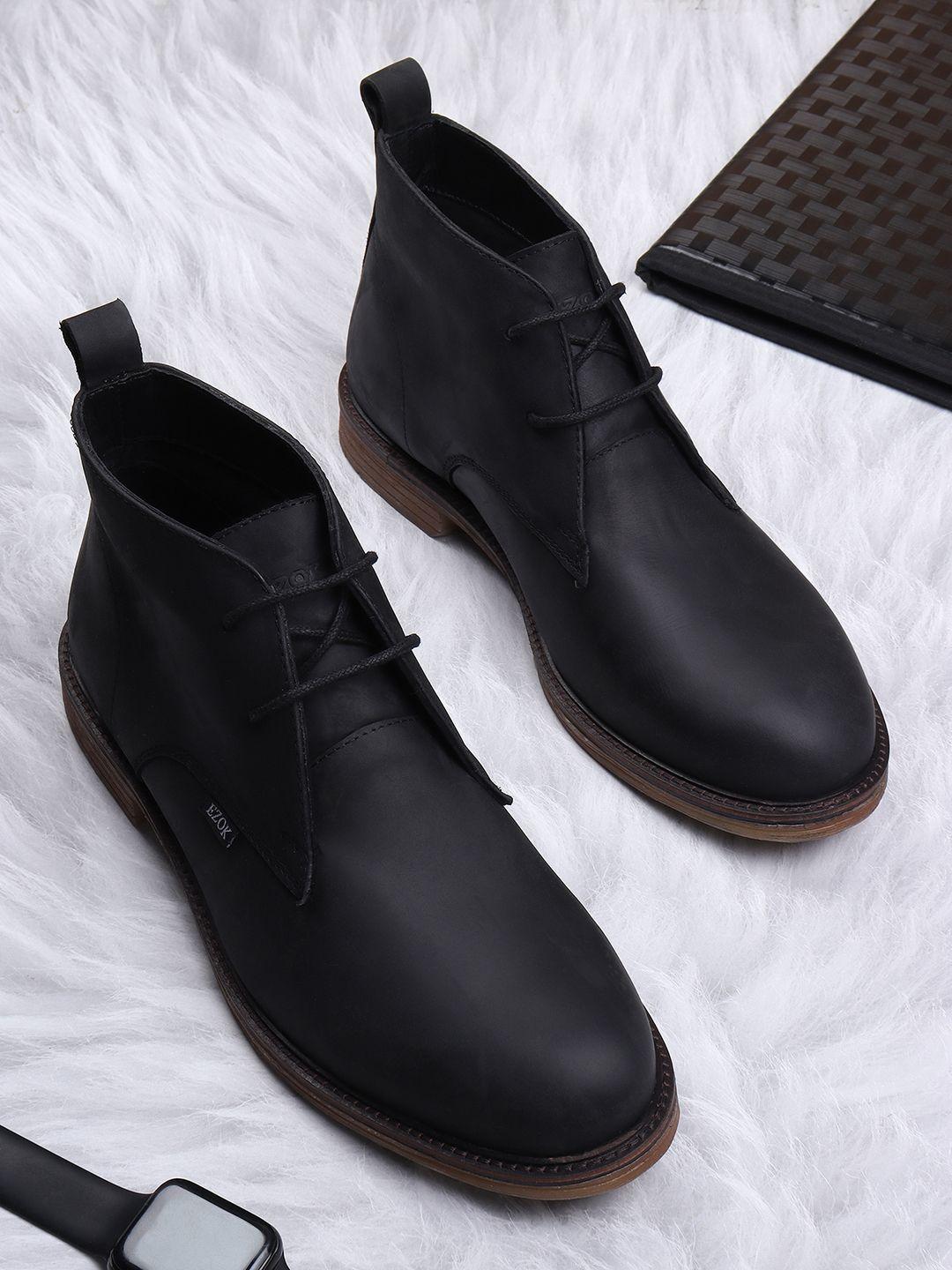 ezok men black leather lace-up chelsea boots