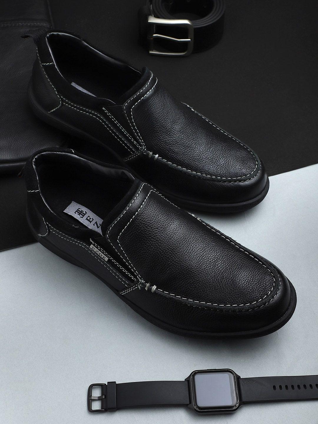 ezok men black leather slip-on sneakers