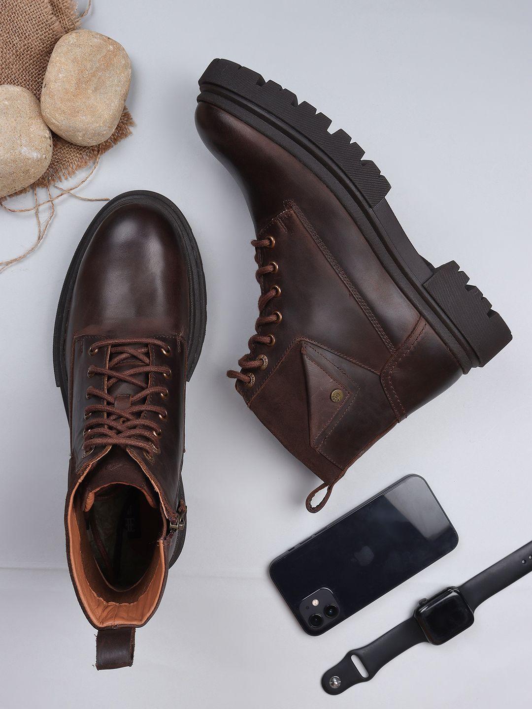 ezok men brown mid-top leather boots