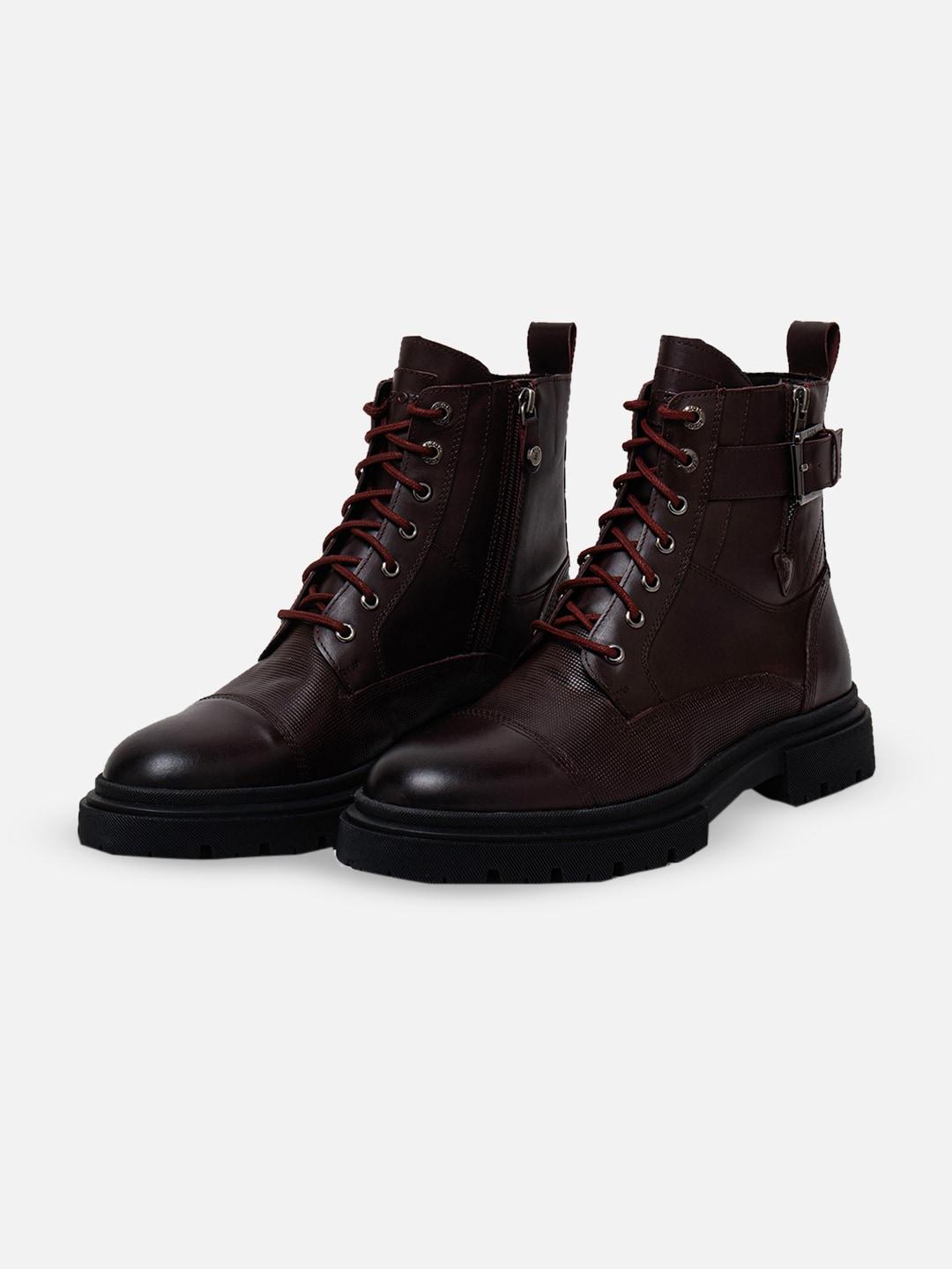 ezok men buckle detail leather mid-top regular boots