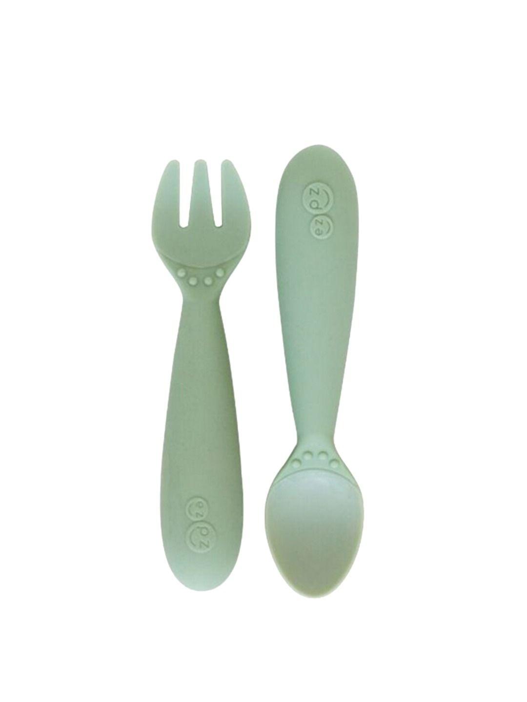 ezpz kids green solid fda mini utensils - fork & spoon