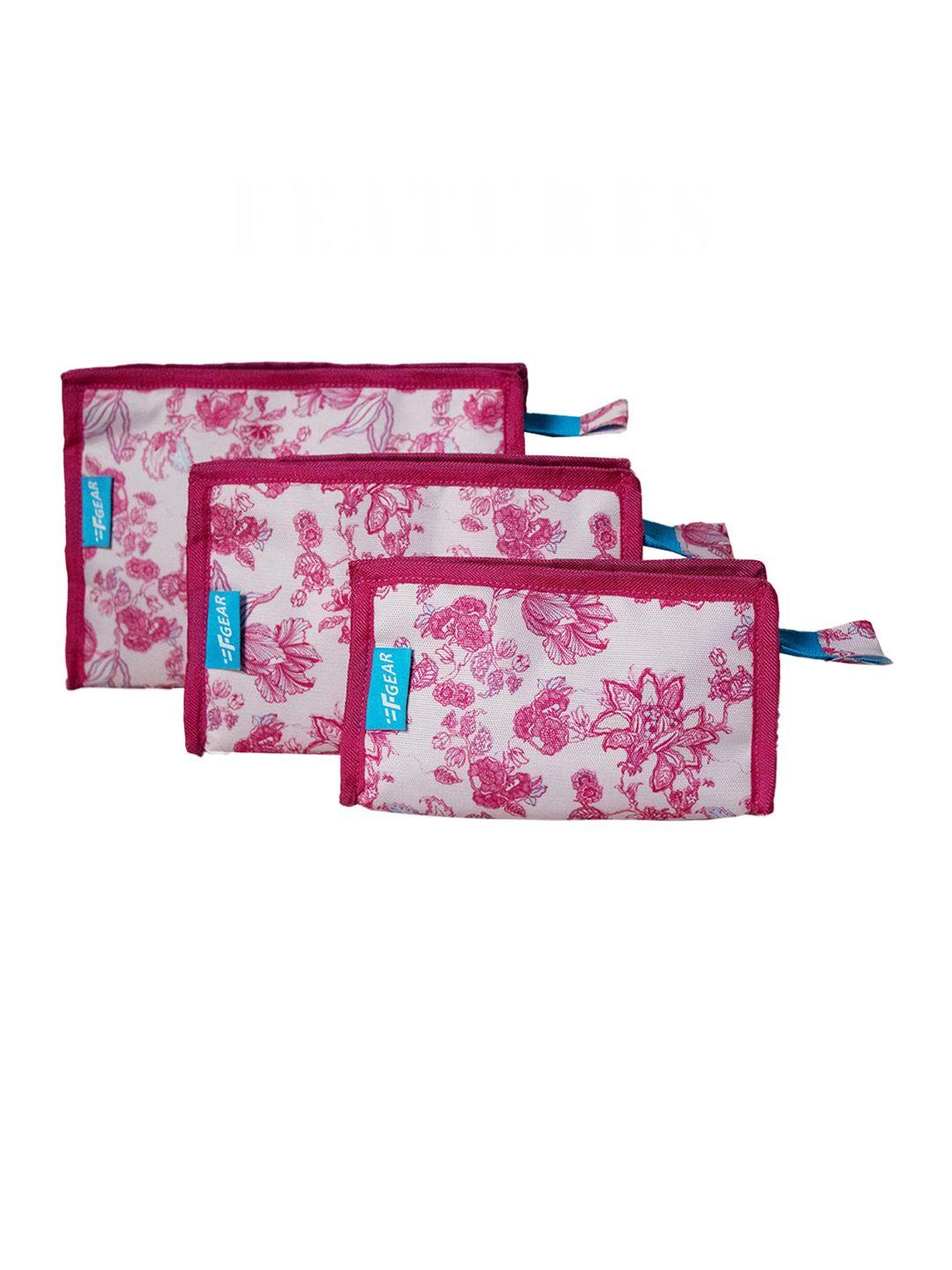 f gear set of 3 white & pink printed travel pouch