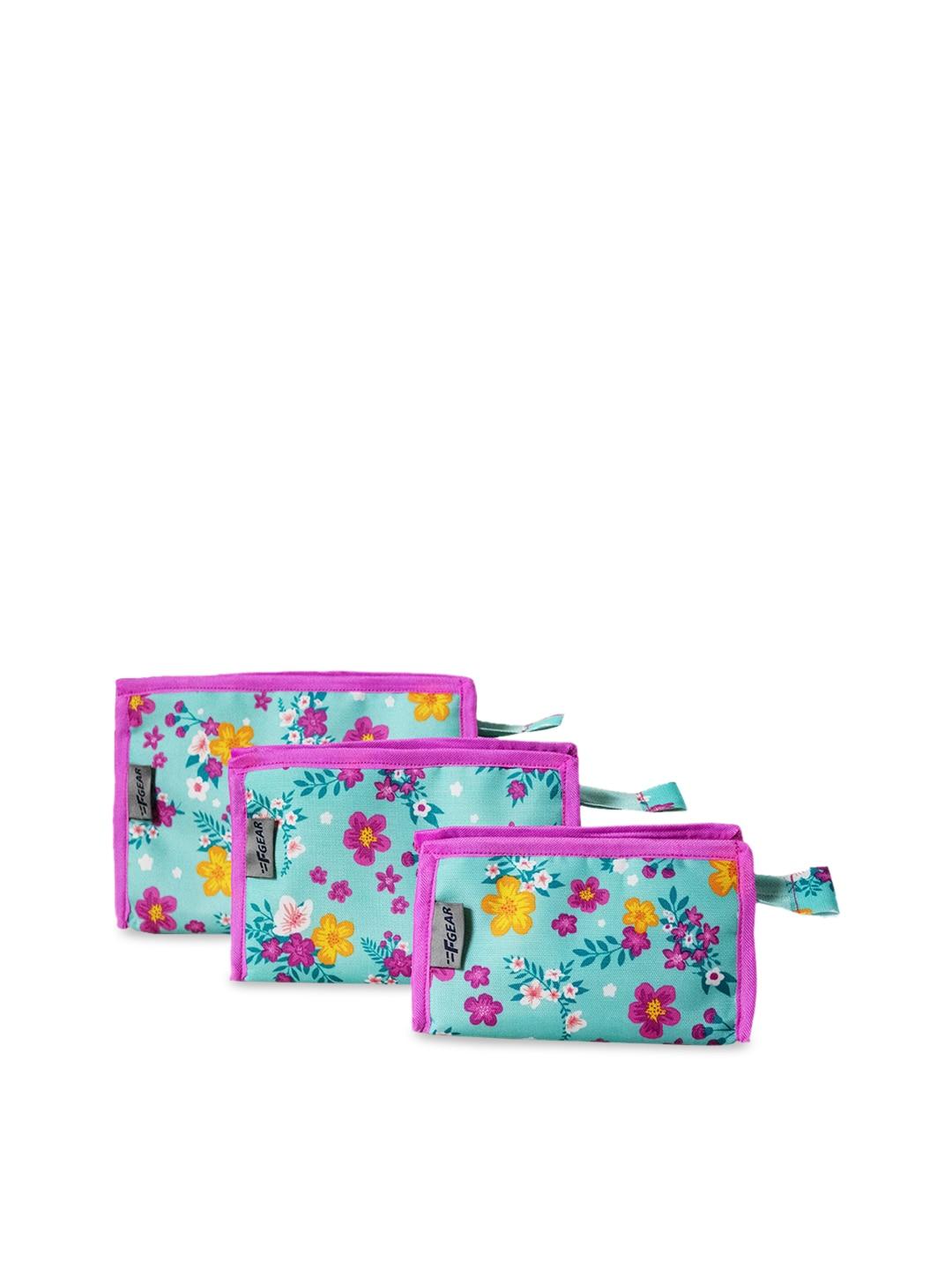 f gear unisex set of 3 turquoise blue & yellow printed travel pouch