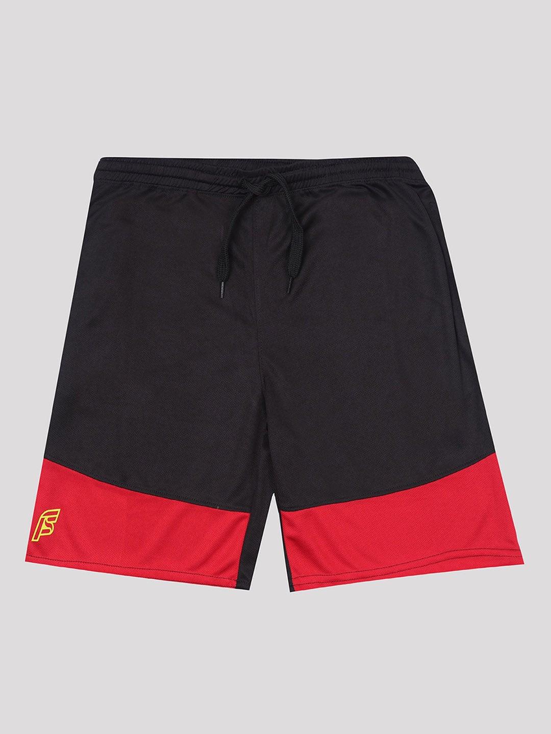 f&s boys black colourblocked high-rise outdoor sports shorts with technology