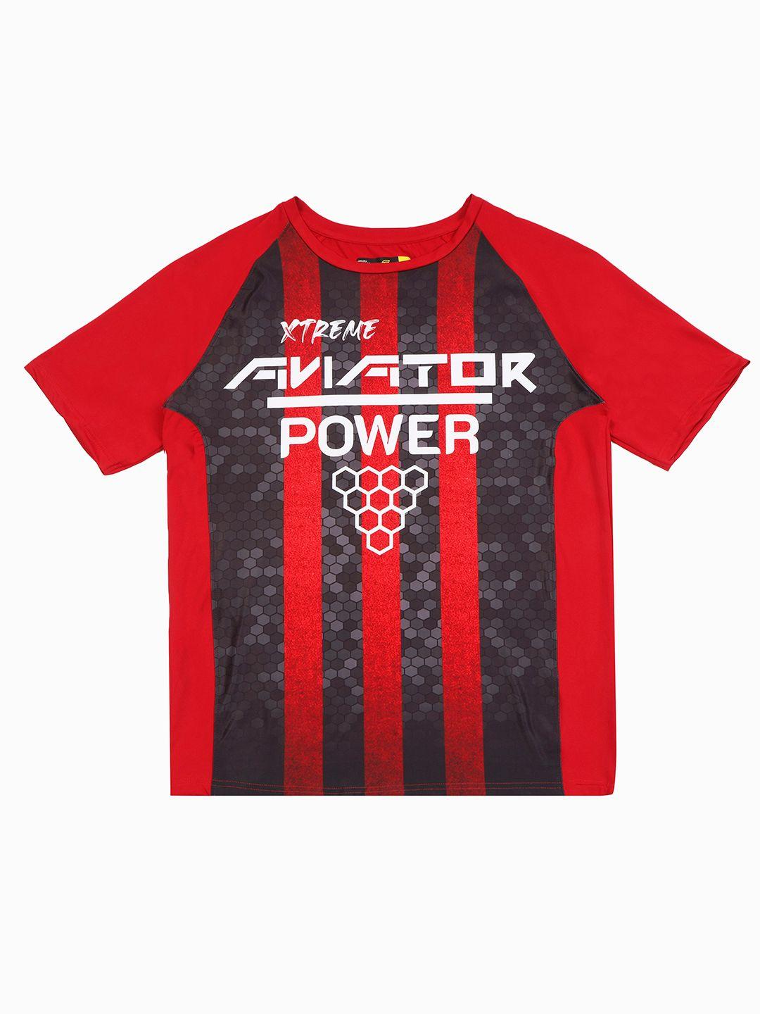 f&s boys red striped anti static printed t-shirt
