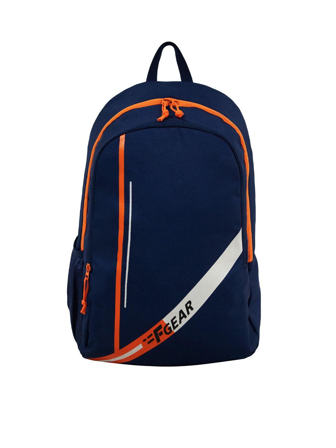f gear kids navy blue & orange printed backpack