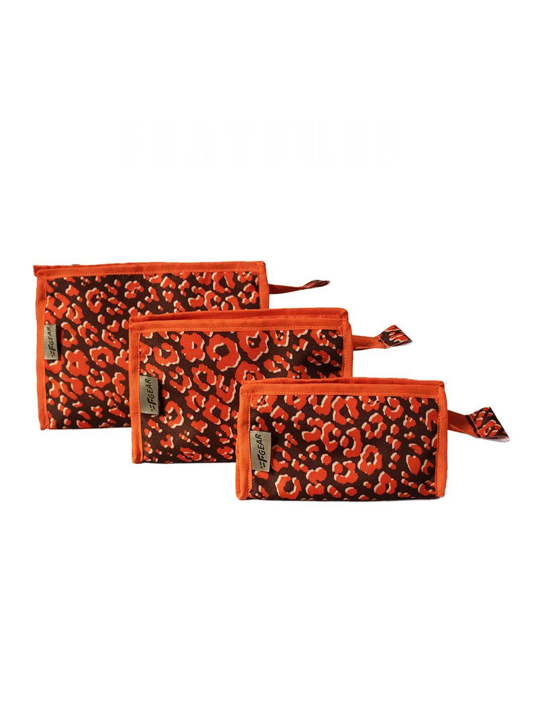 f gear pack of 3 orange & black printed travel pouch