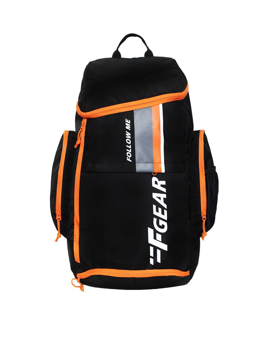 f gear unisex black & orange typography printed backpack