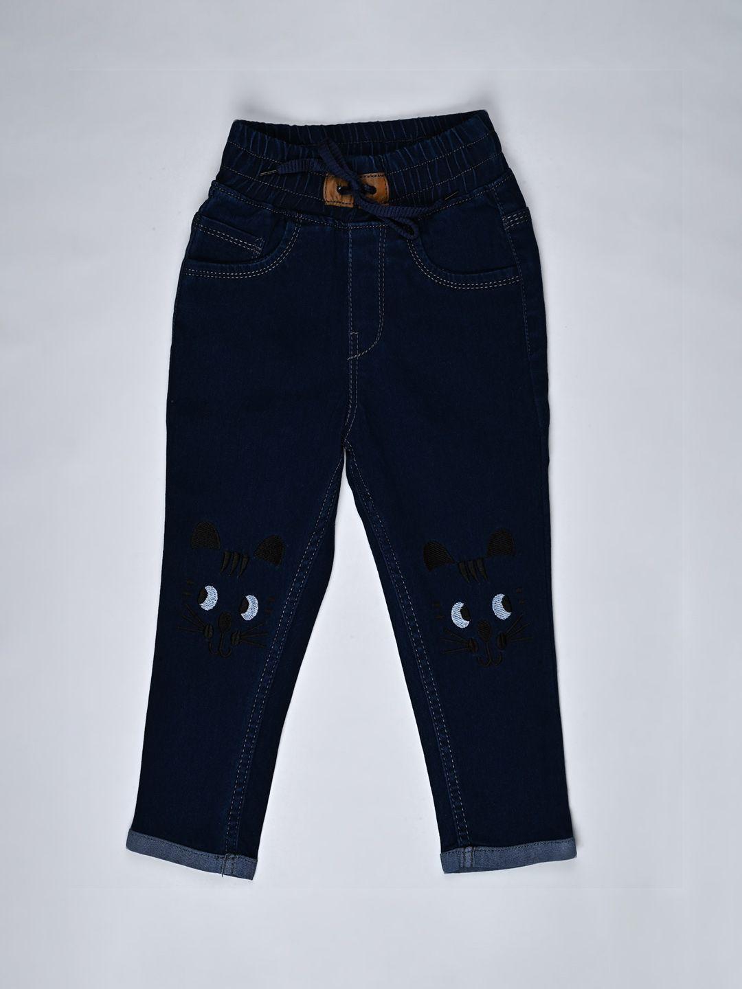 f2m boys blue slim fit high-rise embroidered jeans