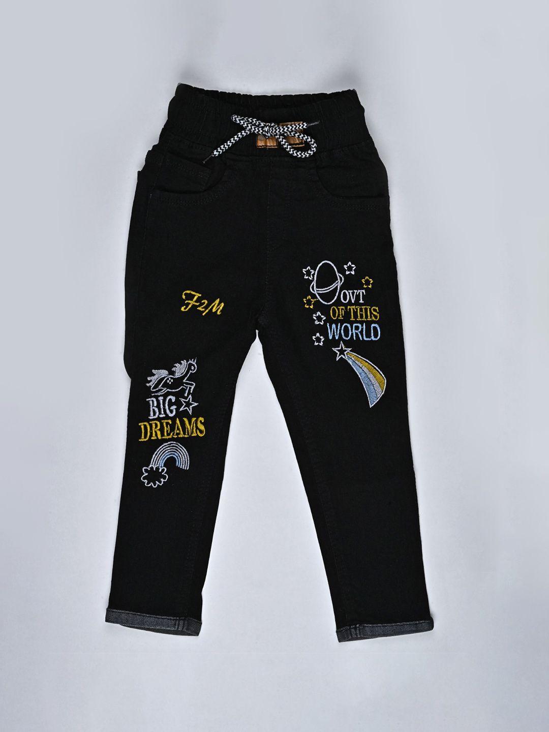 f2m unisex kids slim fit jogger high-rise embroidered stretchable jeans