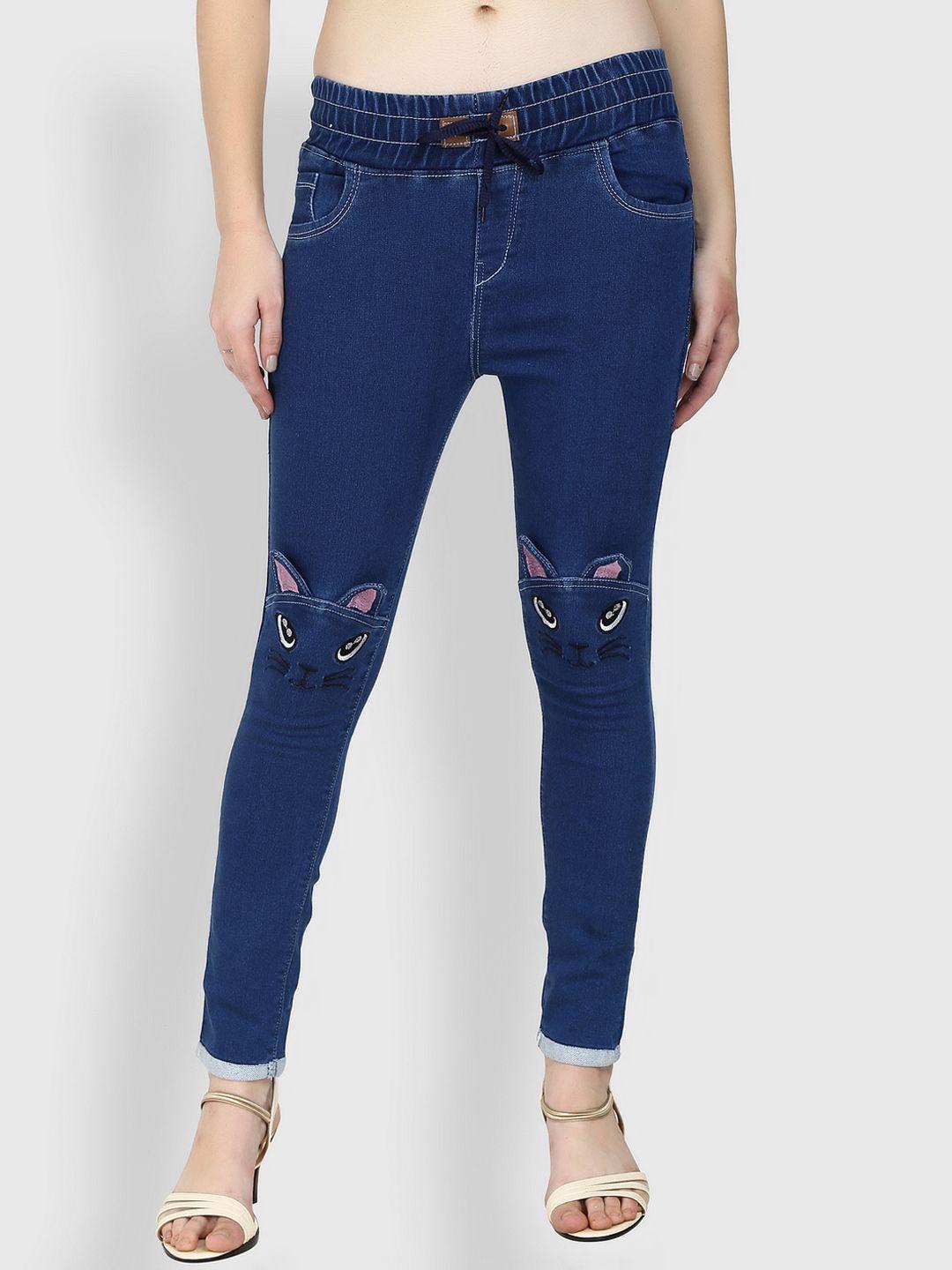 f2m women blue slim fit embroidered stretchable jeans