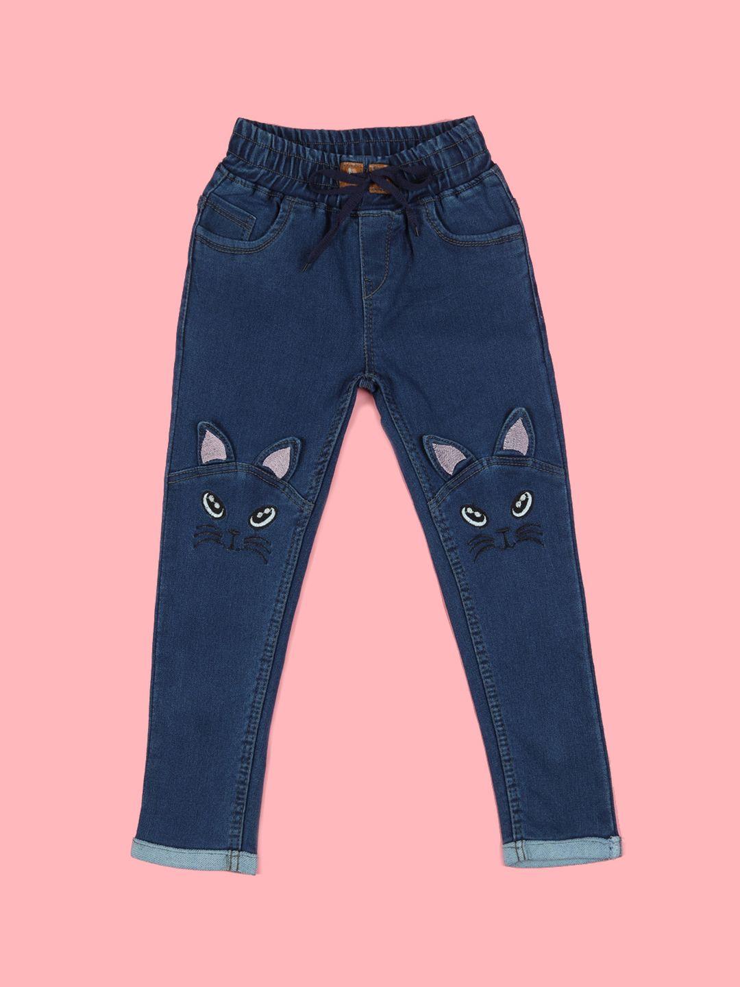 f2m boys blue slim fit high-rise slash knee embroidered jeans