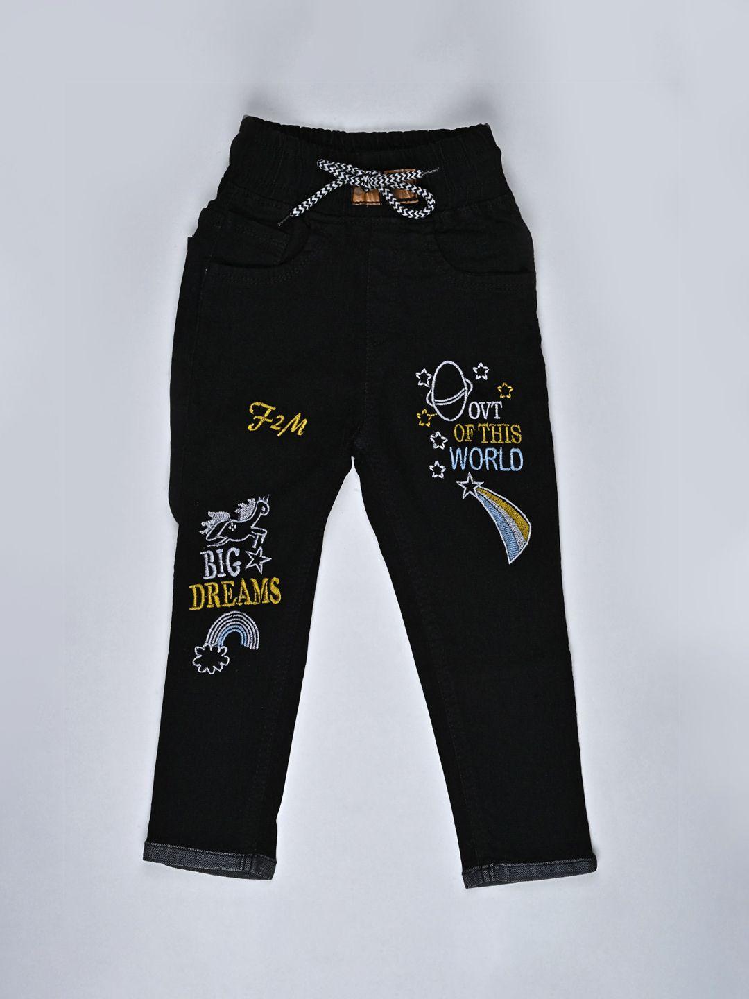f2m boys slim fit jogger high-rise embroidered stretchable jeans