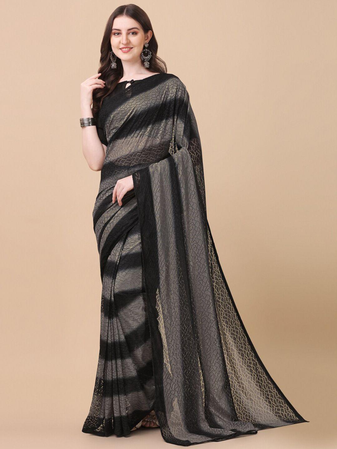 fab dadu black & grey striped jaali net ready to wear saree