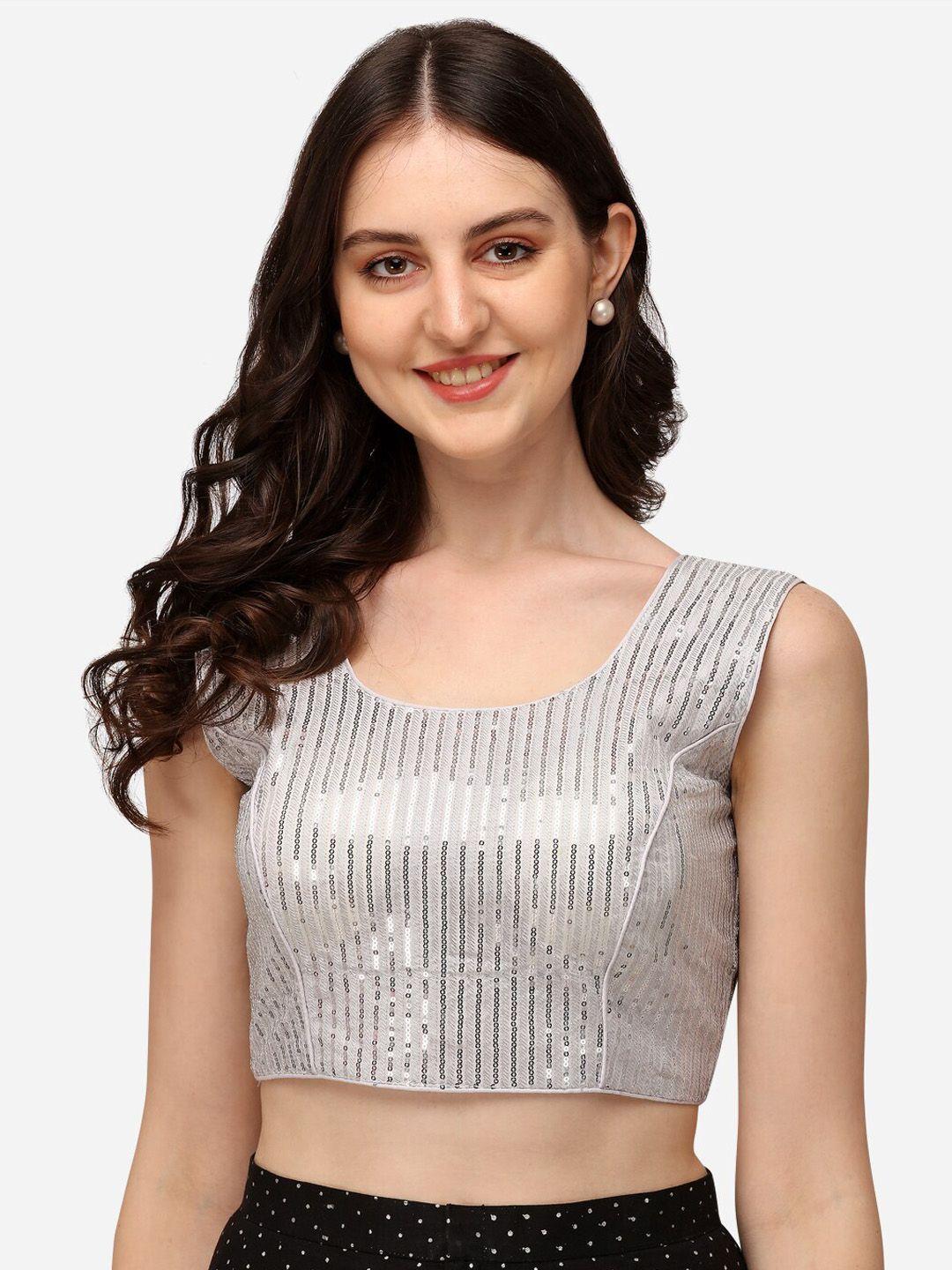 fab dadu silver-coloured sequins embroidered  saree blouse