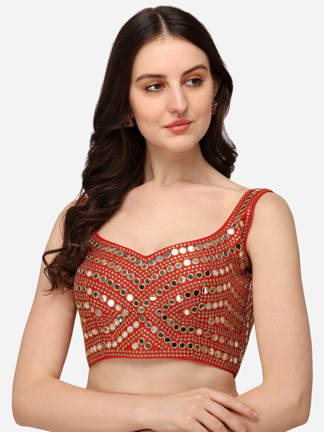 fab dadu women red embroidered saree blouse