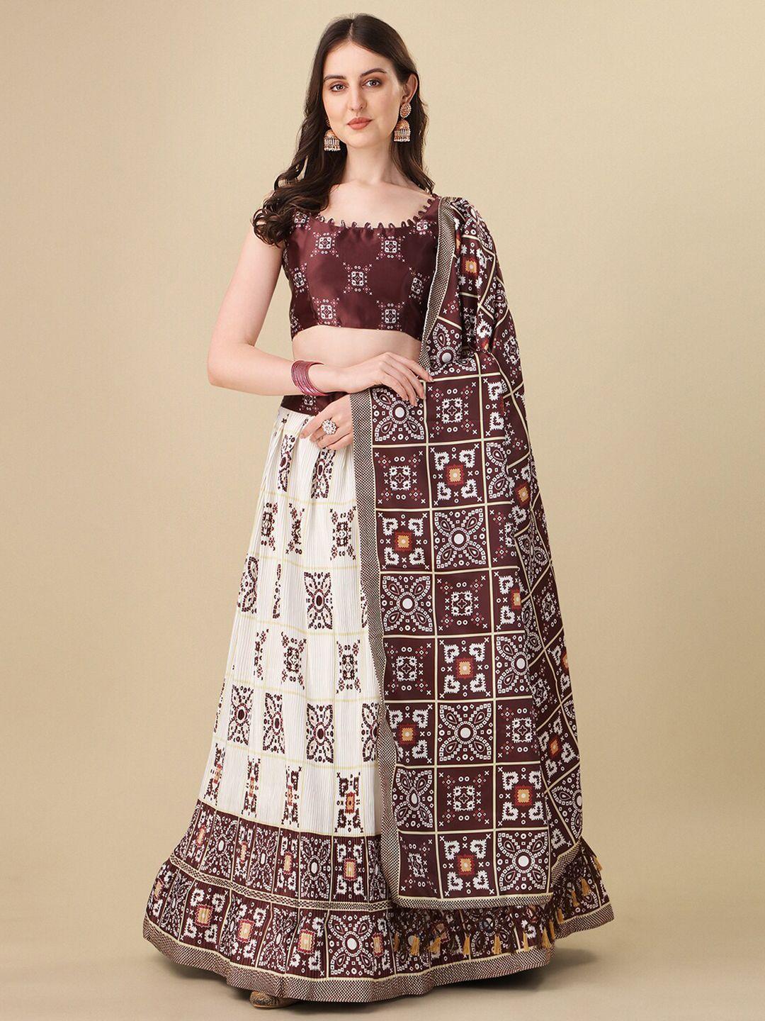 fab viva ethnic motifs printed semi-stitched lehenga with unstitched blouse & dupatta