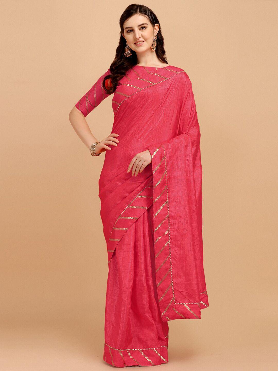 fab viva pink & gold-toned  leheriya saree