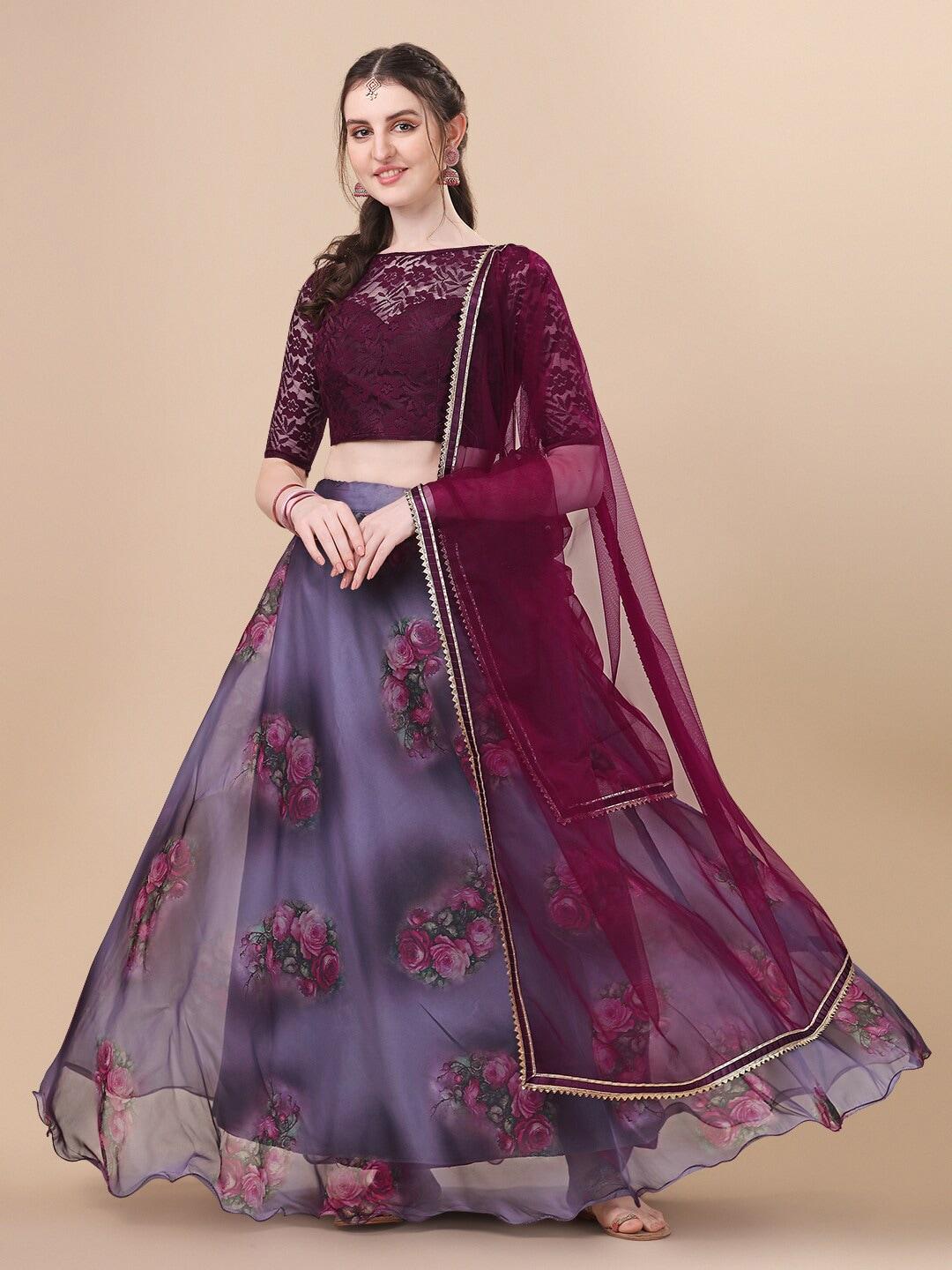 fab viva purple & pink semi-stitched lehenga & unstitched blouse with dupatta