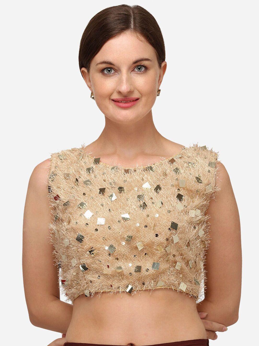 fab dadu beige sequined fur silk saree blouse