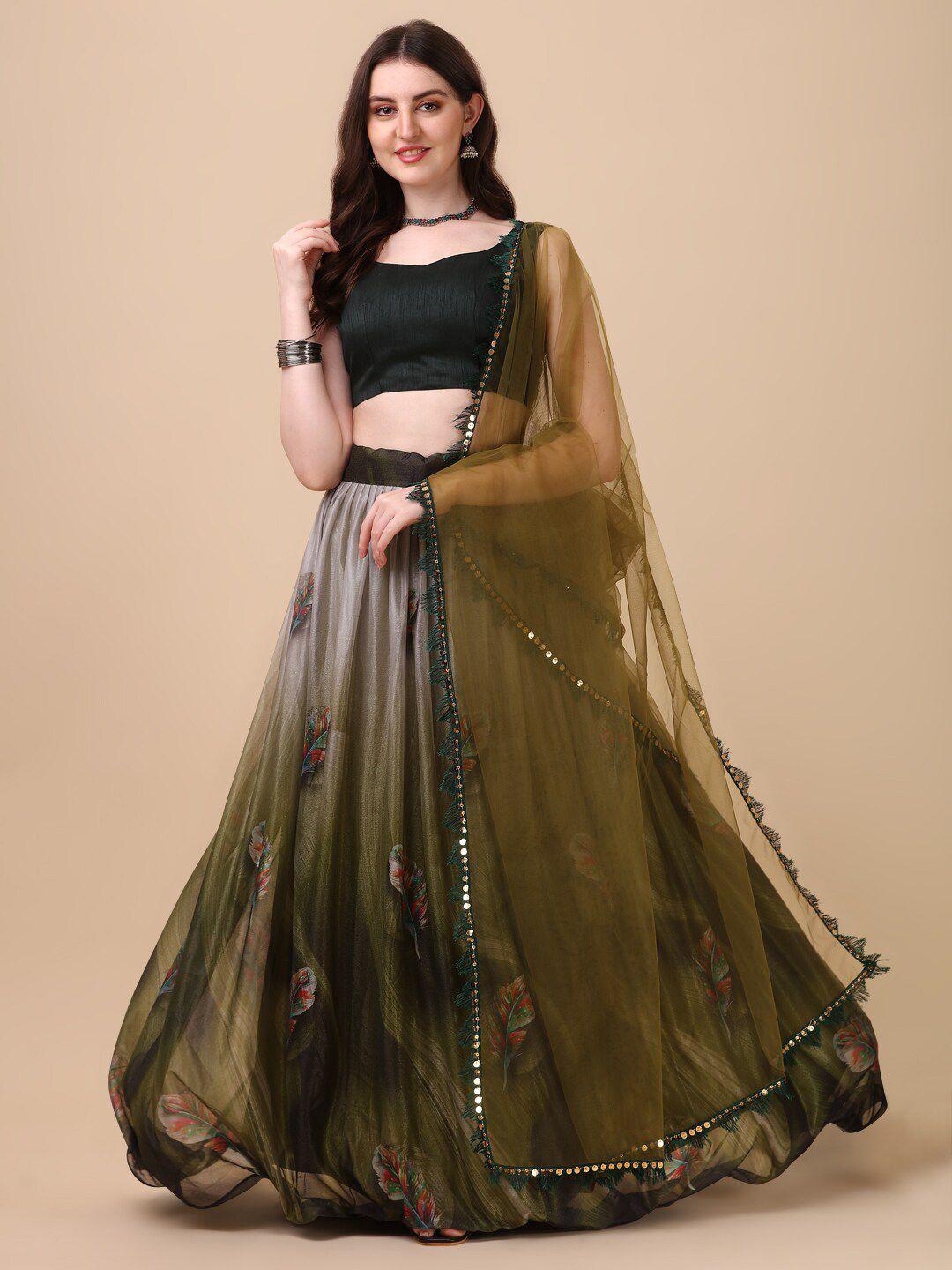 fab dadu green & black semi-stitched lehenga & unstitched blouse with dupatta