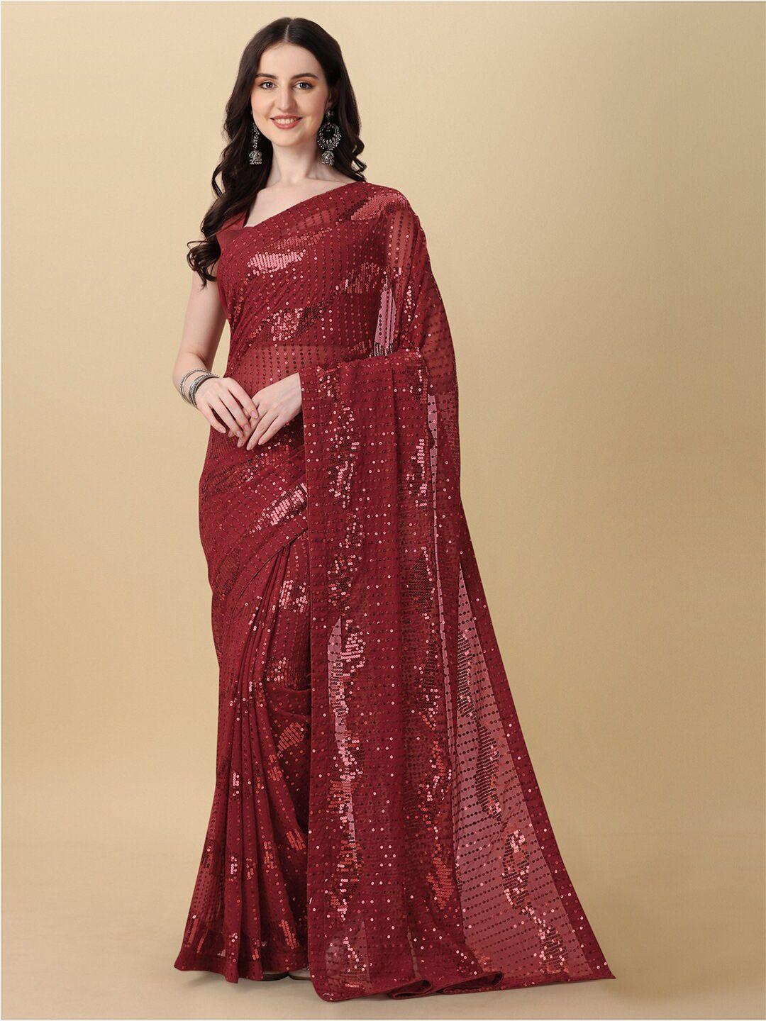 fab dadu maroon embellished sequinned pure georgette saree