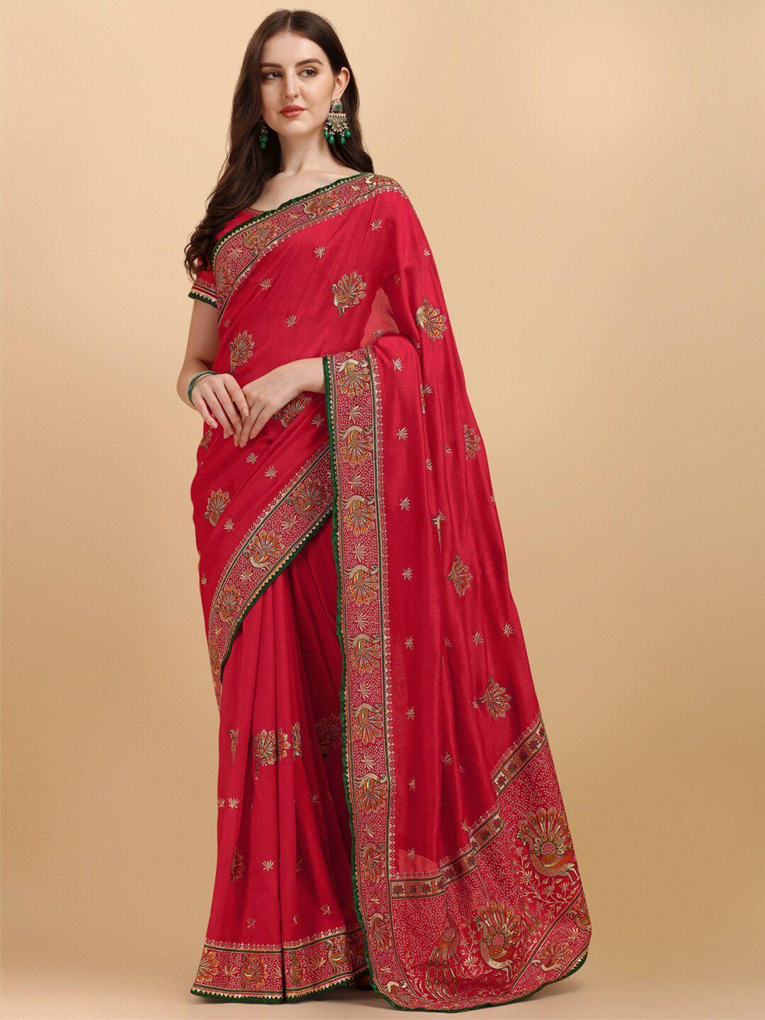 fab dadu red & gold-toned ethnic motifs embroidered art silk saree
