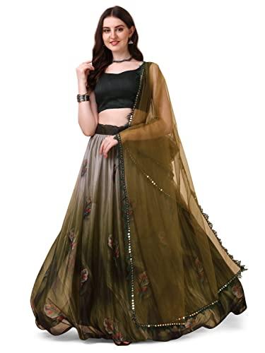 fab dadu women's green color lycra digital print lehenga choli