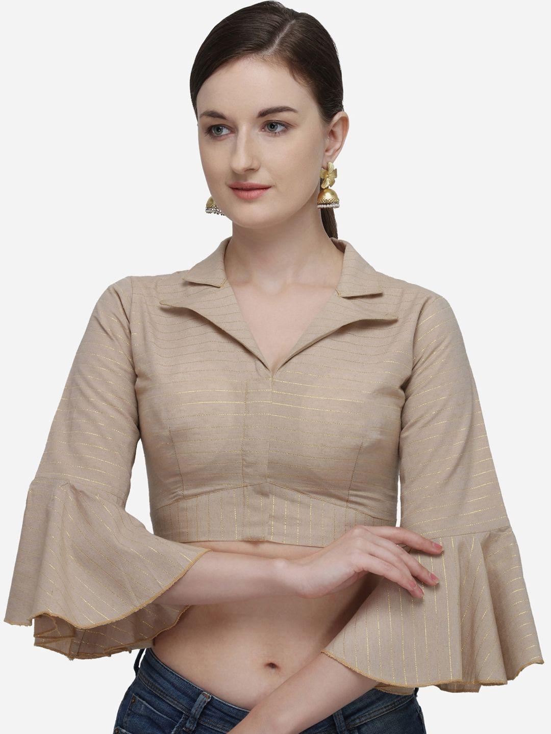 fab dadu women beige & golden striped cotton blouse