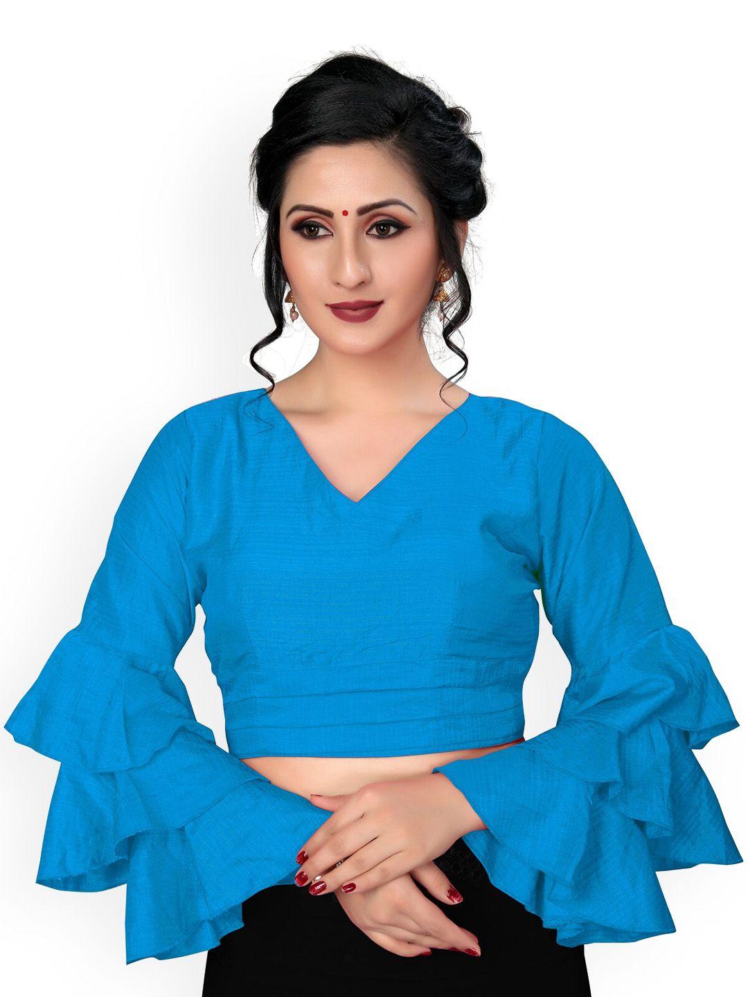 fab dadu women blue solid silk saree blouse