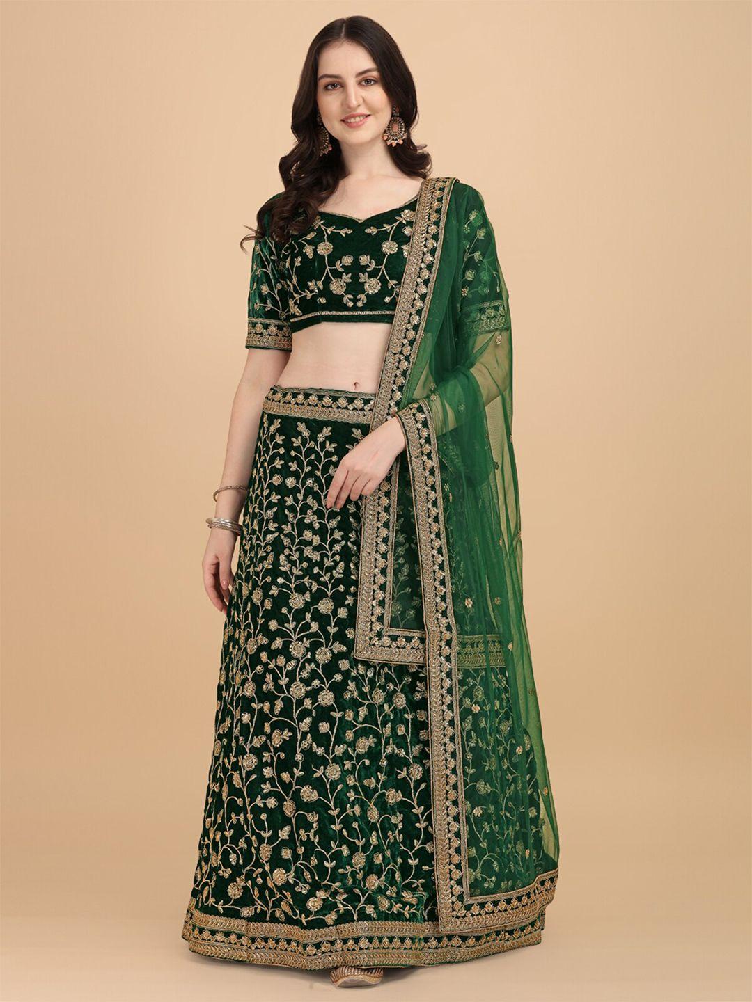 fab dadu women green & gold-toned semi-stitched lehenga & unstitched blouse with dupatta