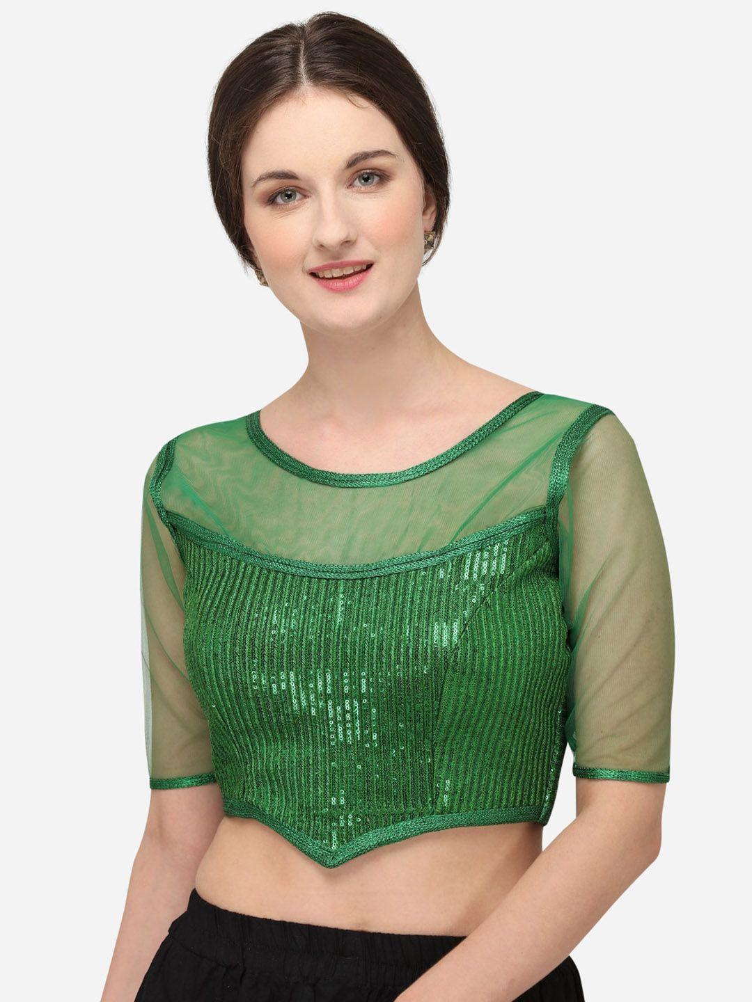 fab dadu women green embroidered silk saree blouse