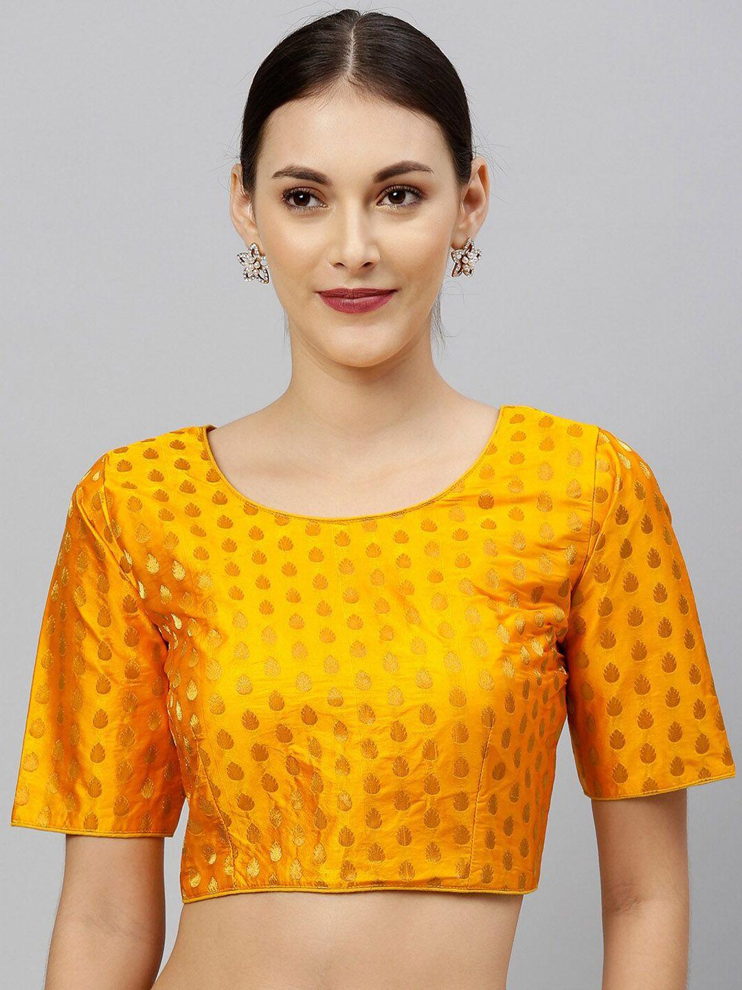 fab dadu women orange jacquard woven design round neck saree blouse