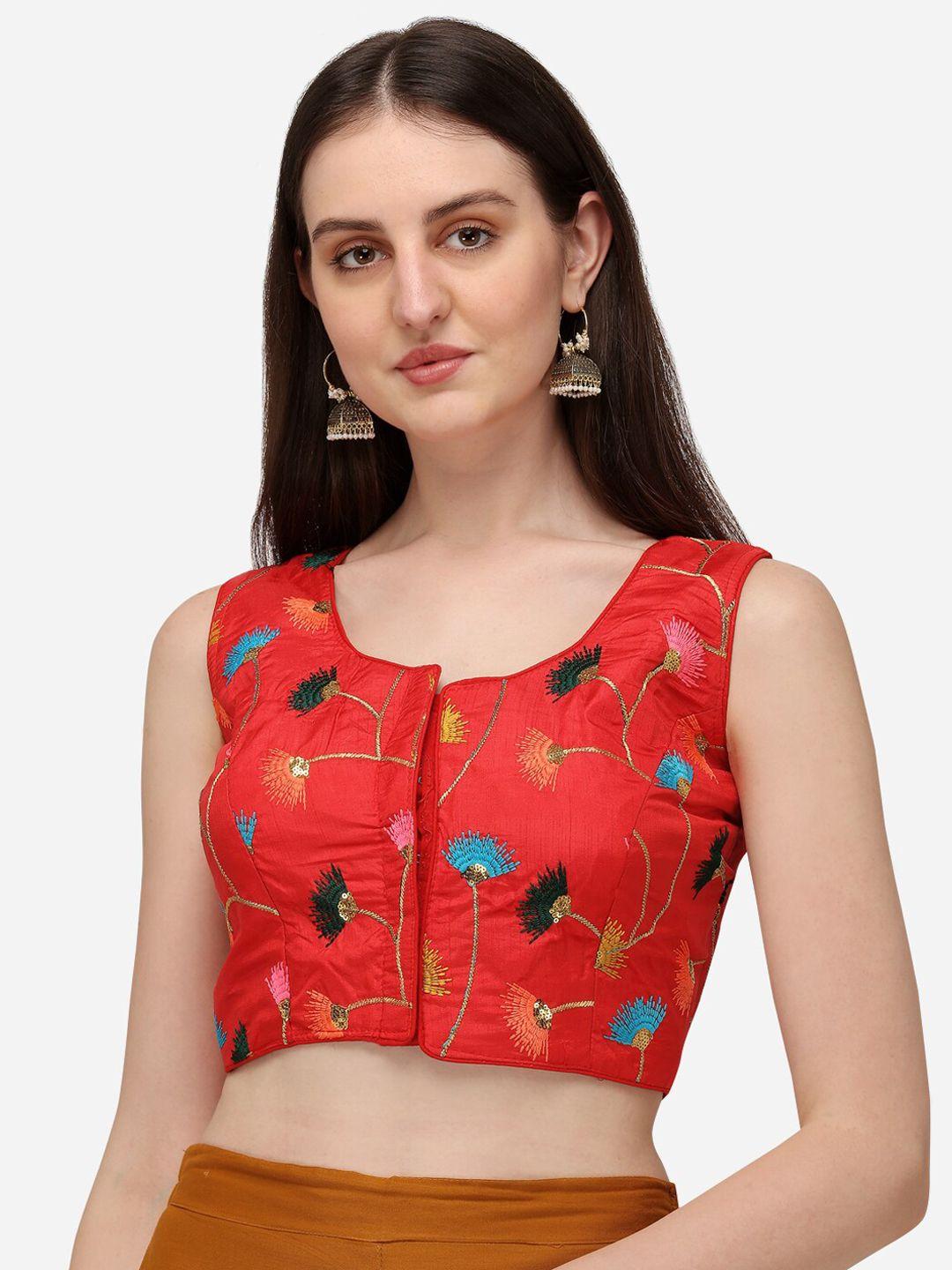 fab dadu women red & blue embroidered saree blouse