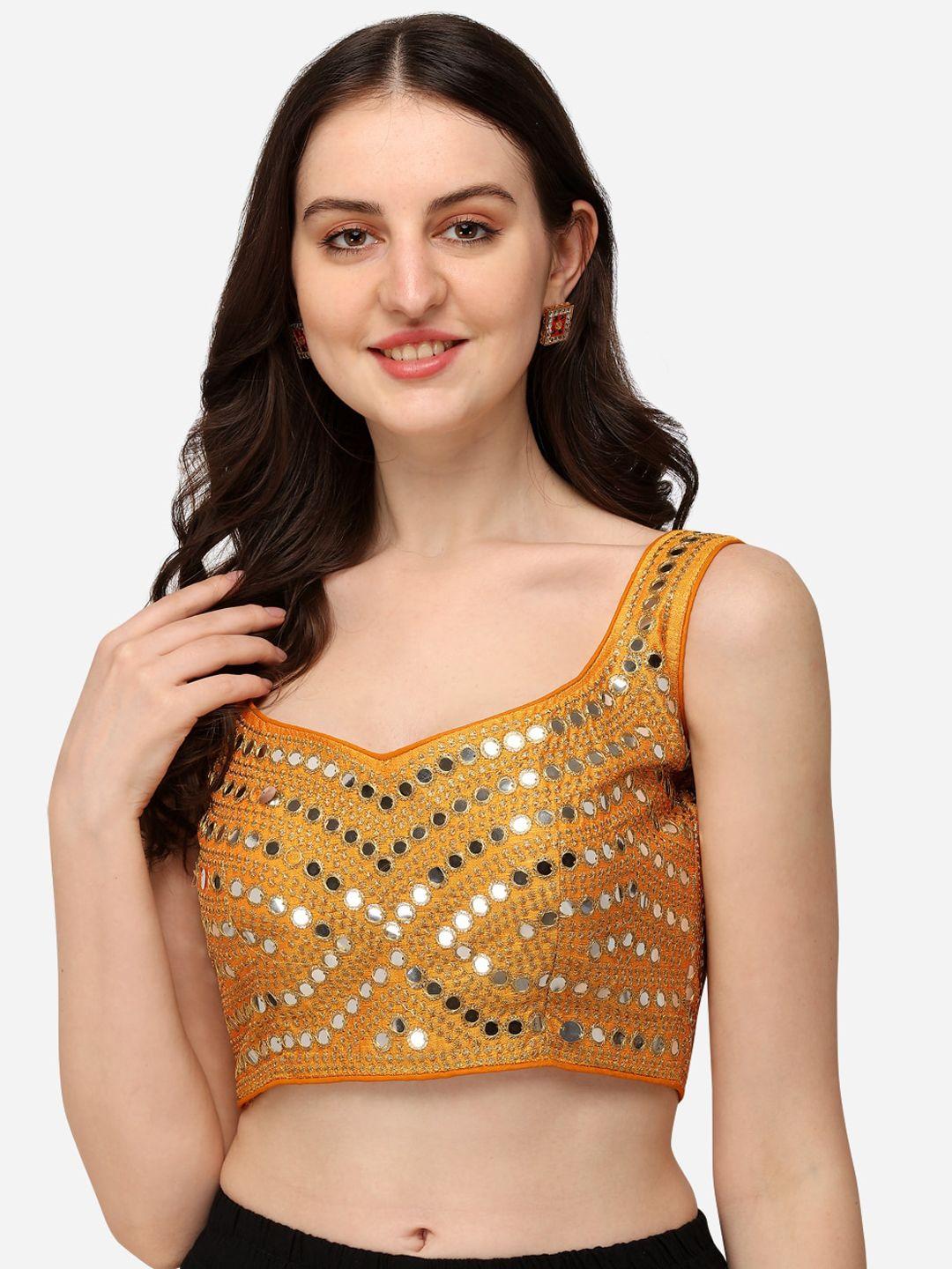 fab dadu women yellow embroidered mirror work saree blouse