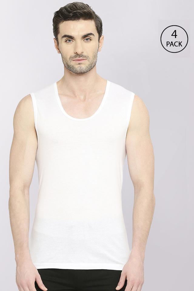 fab men solid white broad shoulder pure cotton vest (pack of 4, 80cm)