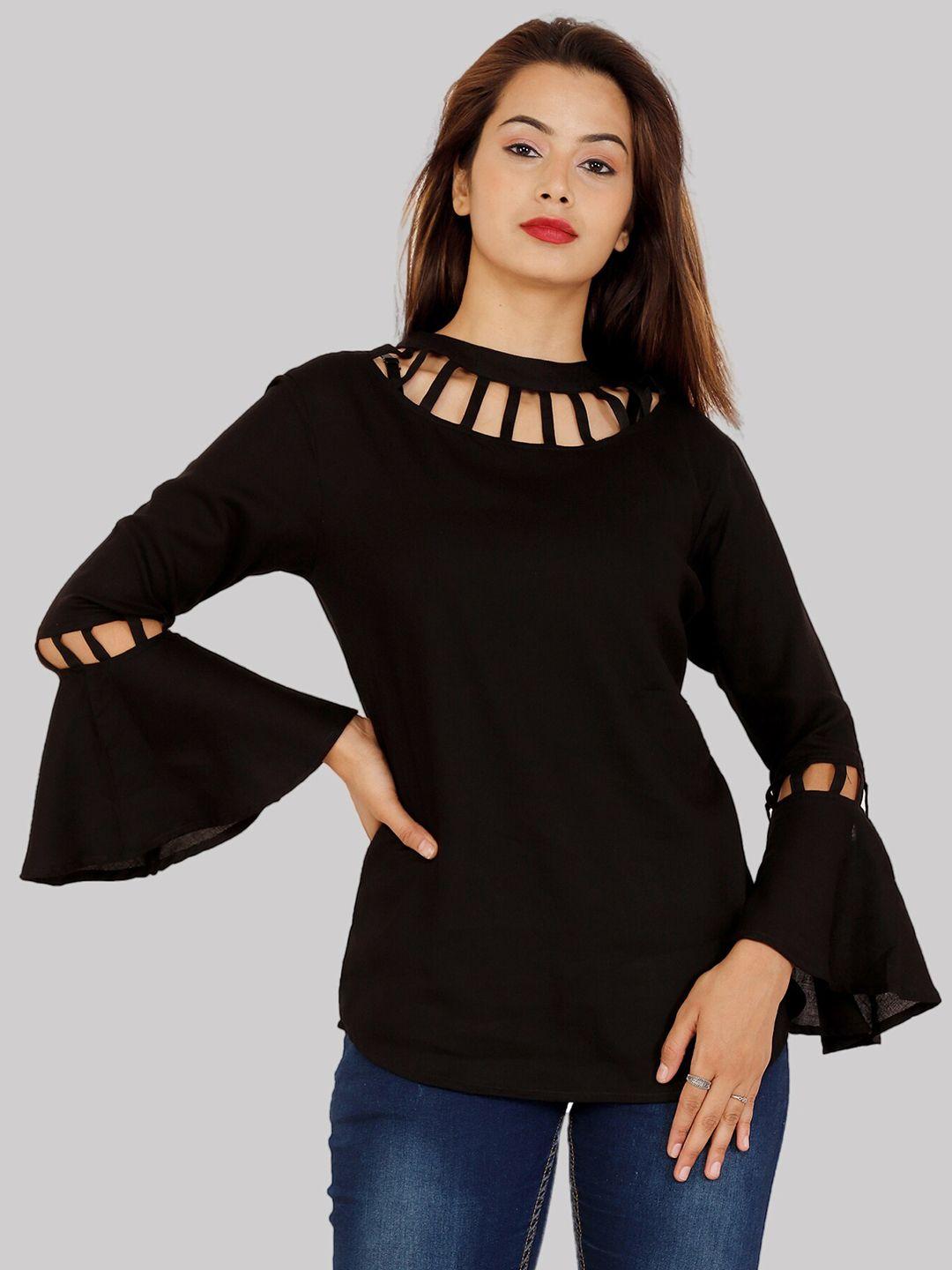 fab star black solid choker neck top