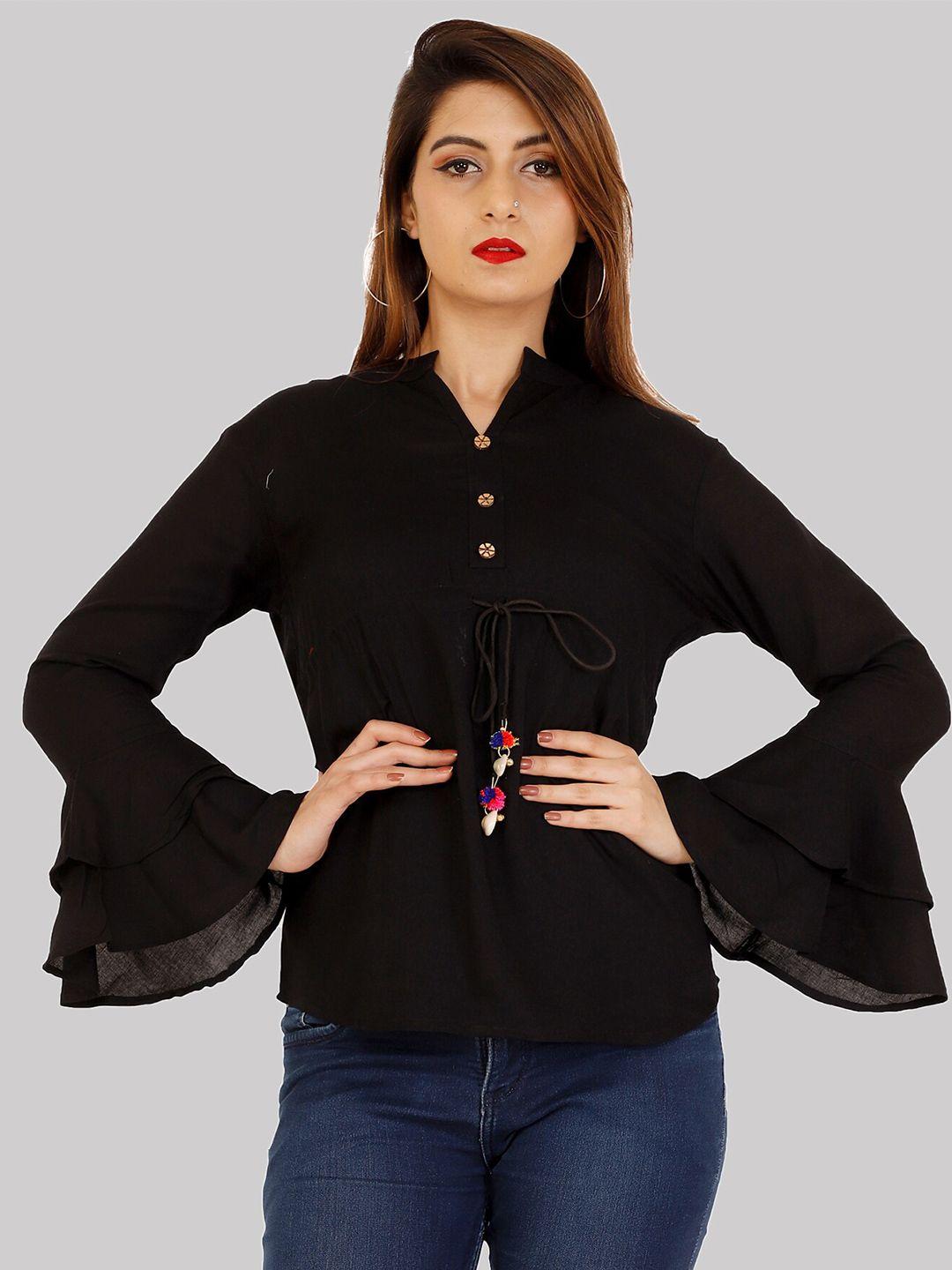 fab star black solid mandarin collar empire top