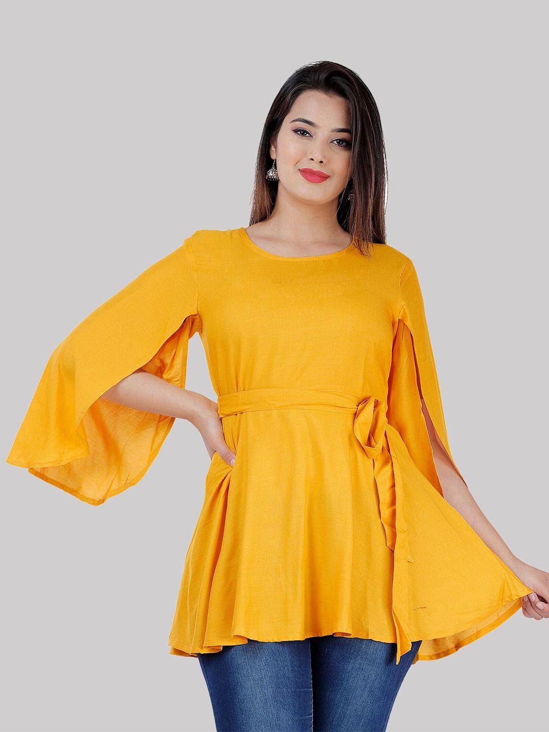 fab star yellow slit sleeves longline top