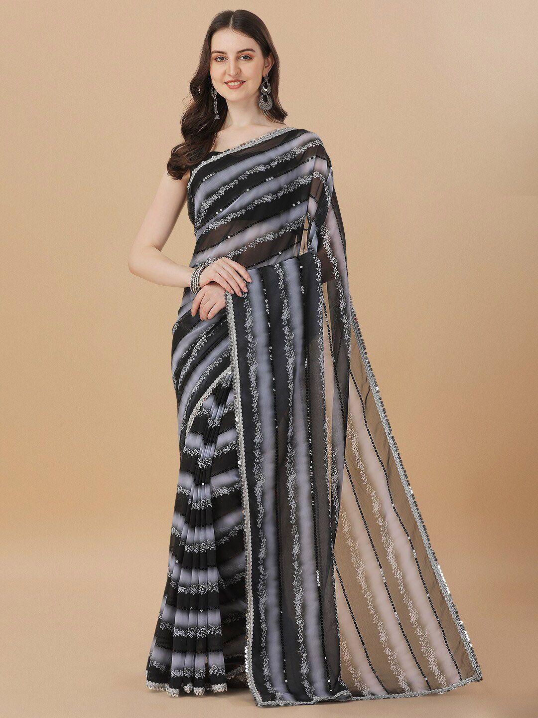 fab viva abstract printed sequinned pure georgette saree