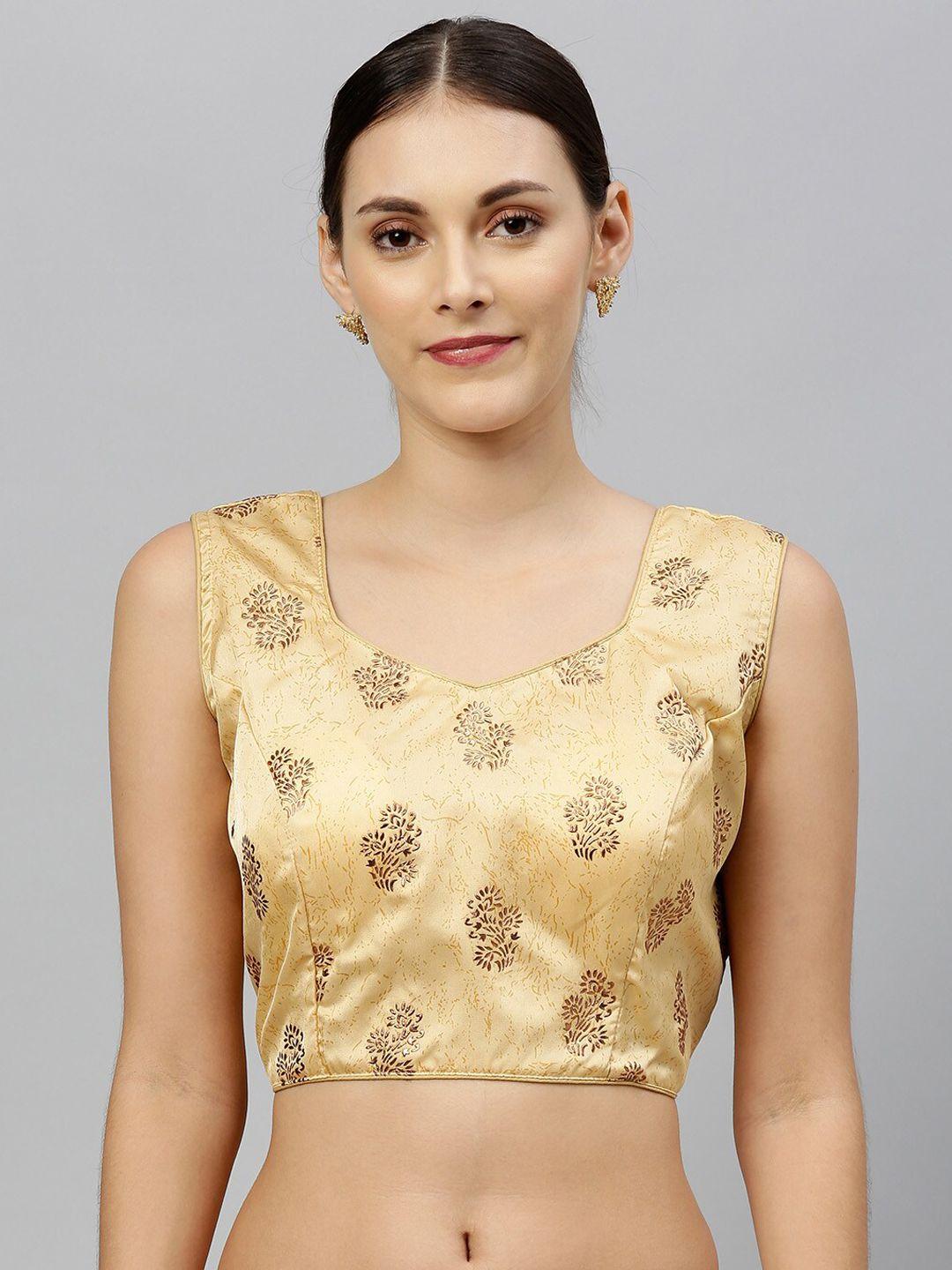 fab viva beige printed readymade silk saree blouse