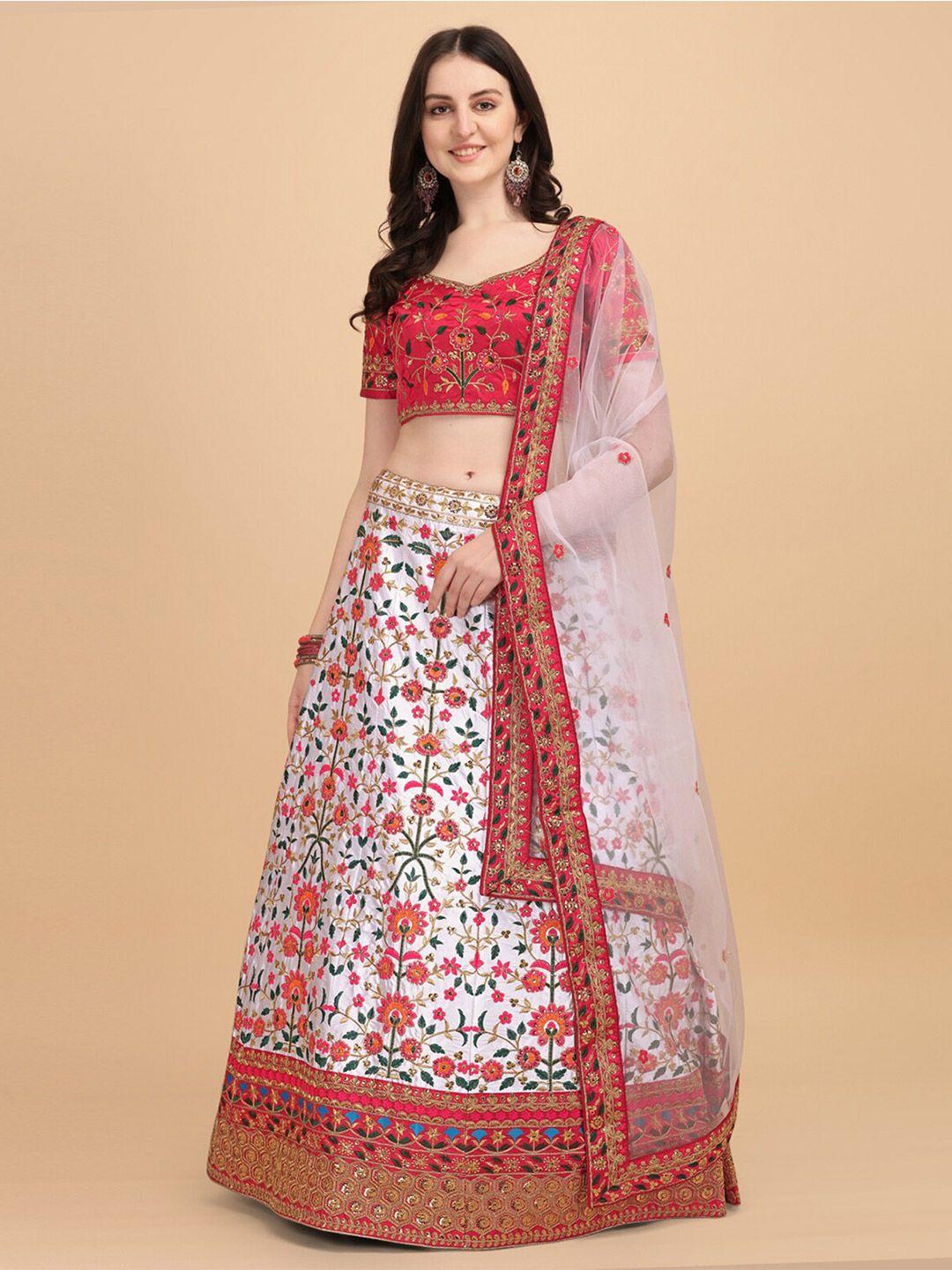 fab viva embroidered thread work semi-stitched lehenga & unstitched blouse with dupatta