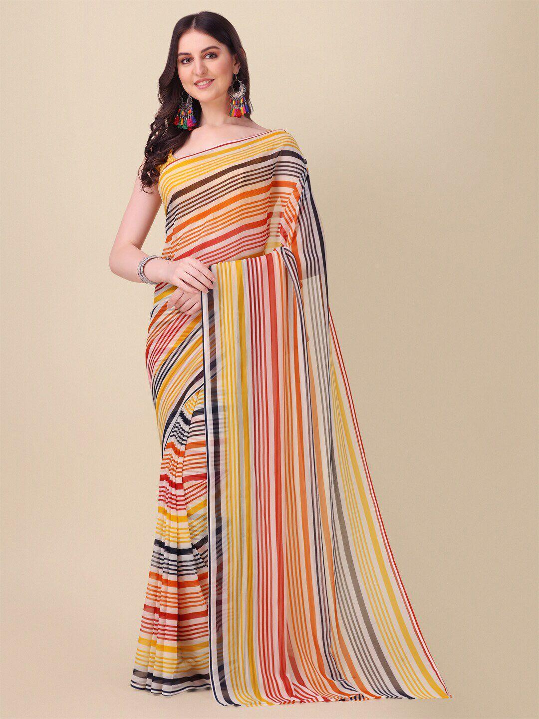 fab viva striped pure georgette saree with blouse piece