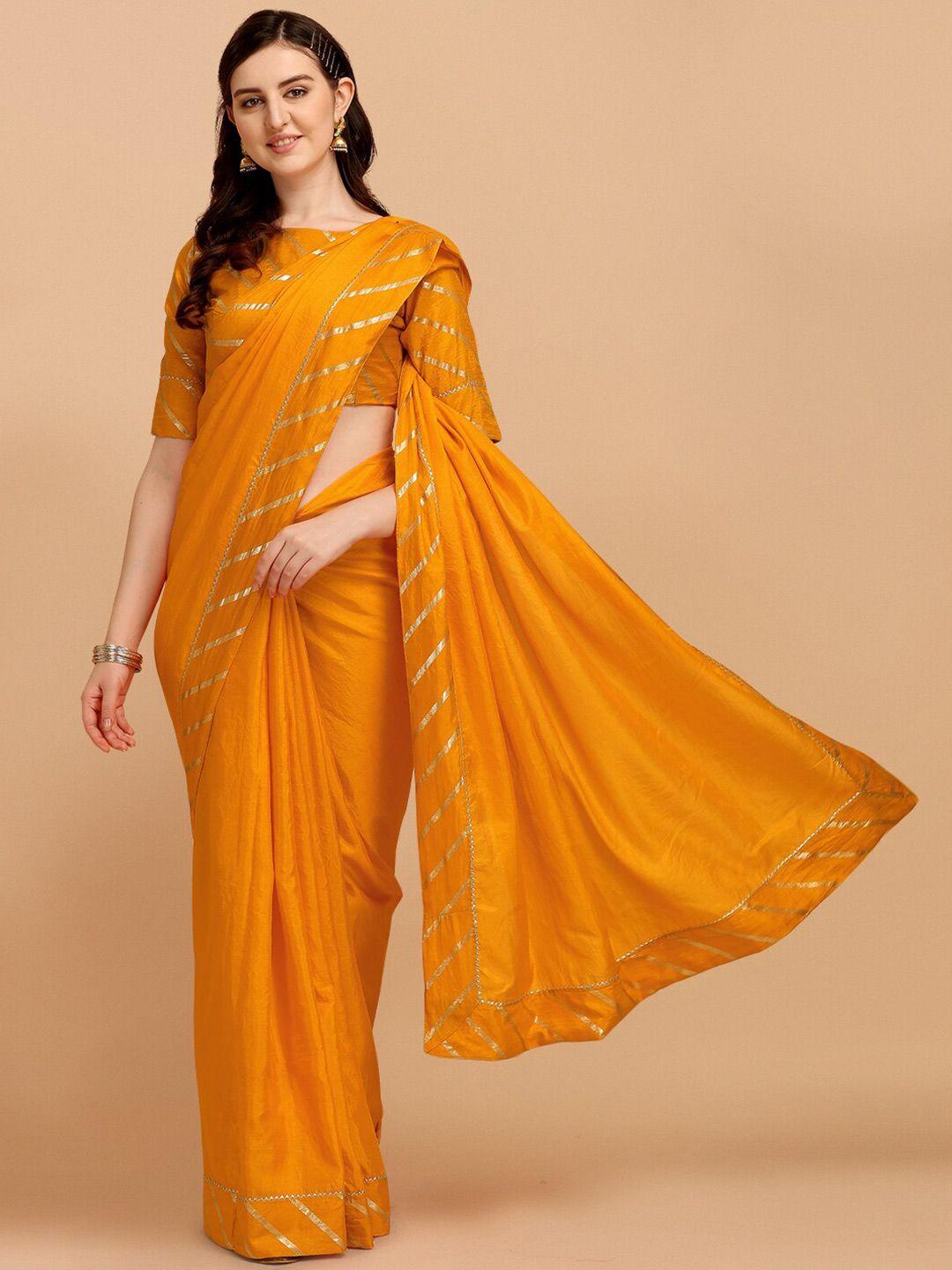 fab viva women yellow & gold-toned solid saree
