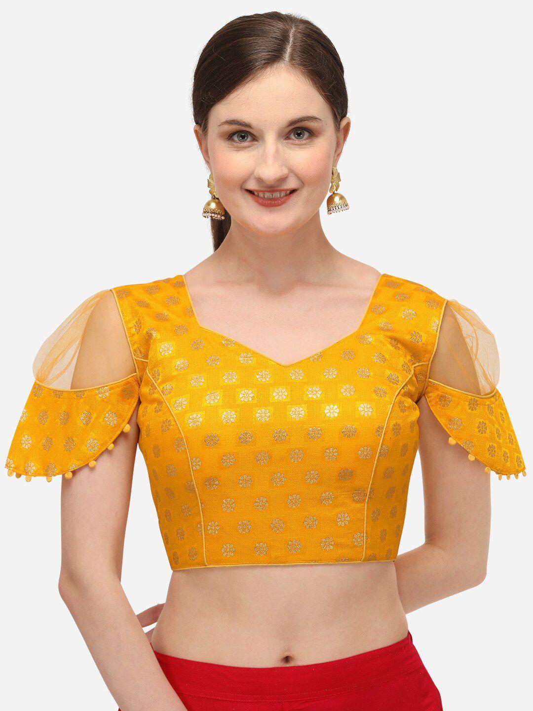 fab viva women yellow jacquard woven saree blouse