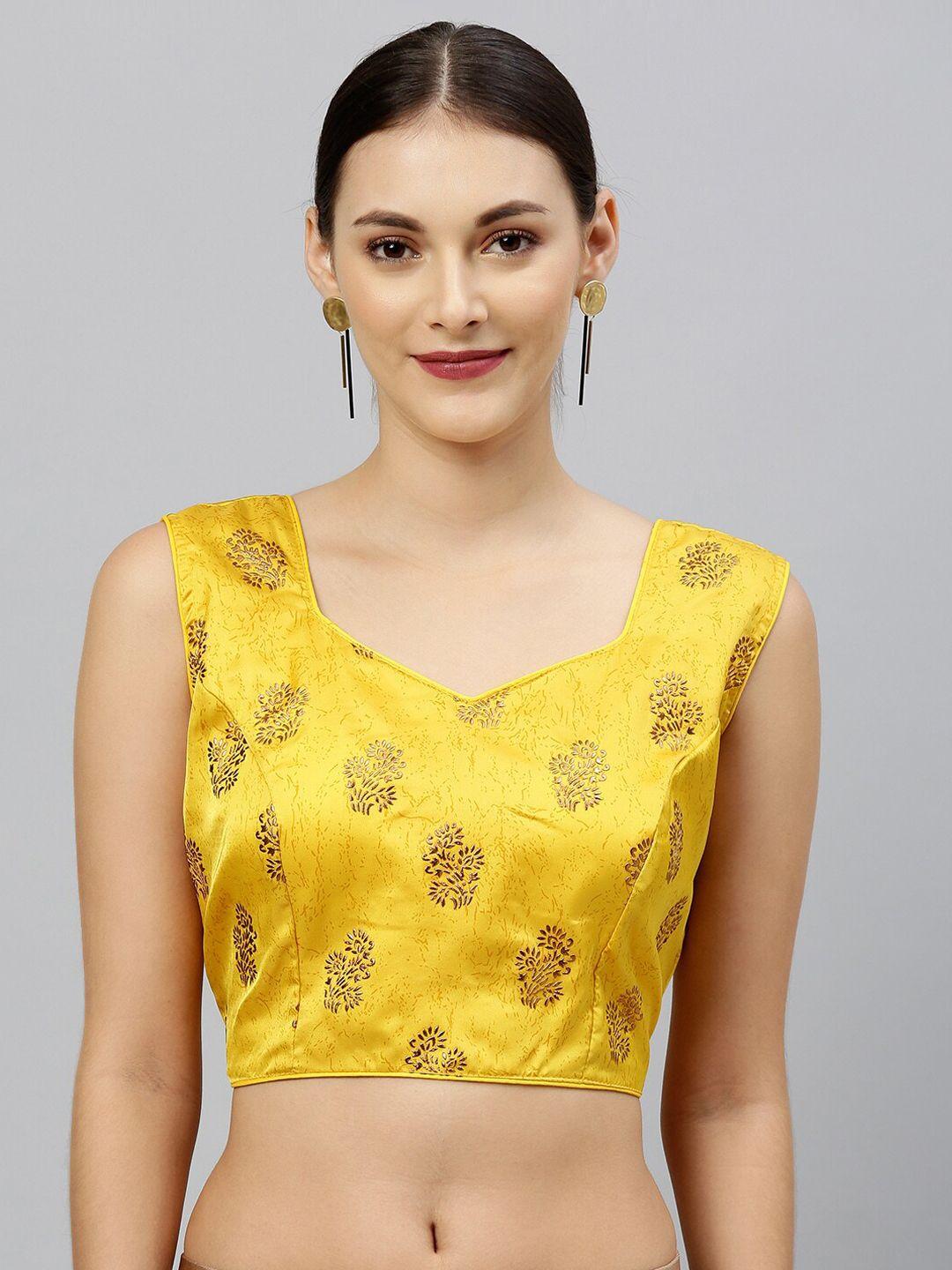 fab viva women yellow printed silk saree blouse