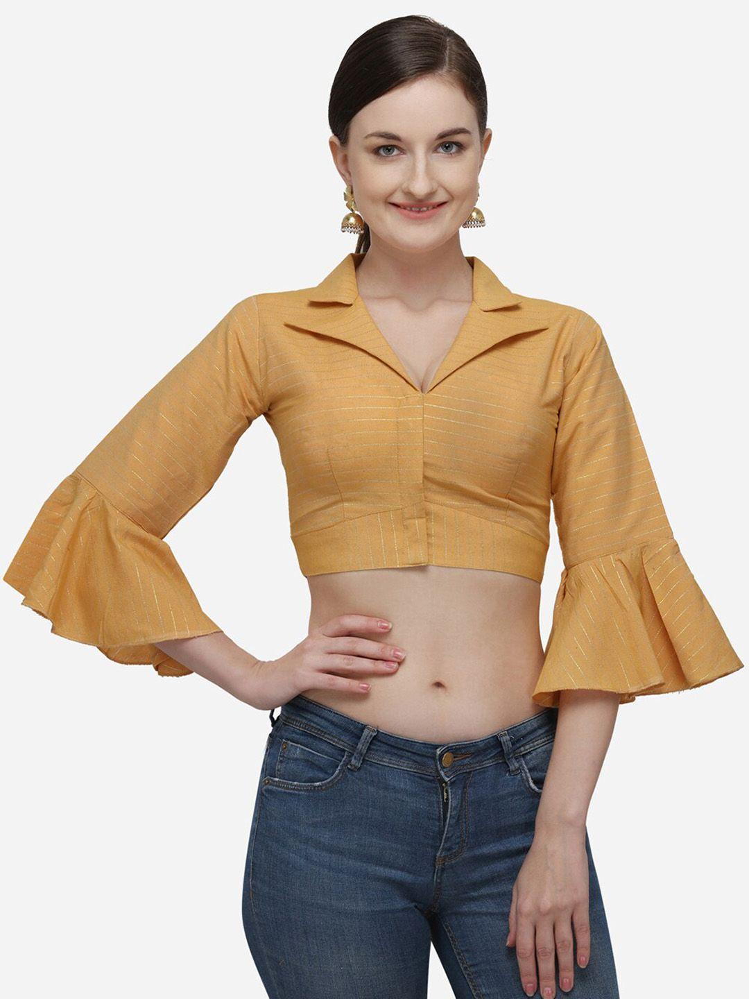fab viva yellow printed saree blouse