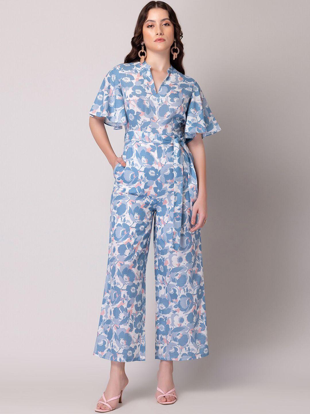 faballey blue & white printed culotte jumpsuit